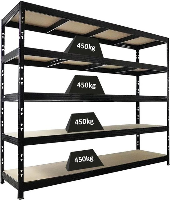 PROREGAL Profi Schwerlastregal Rhino Schwarz mit 5 verstellbaren Spanplatten-Ebenen, H x B x T: 200 x 240 x 70 cm - Bild 1
