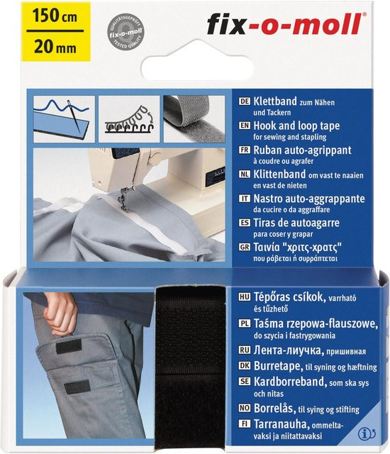 Fix-o-moll Klettband zum Nähen Schwarz B: 20 mm, L: 150 cm - Bild 1