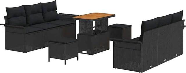 vidaXL Garten-Sofa-Set 9-teilig aus Poly-Rattan und Akazienholz in Schwarz - Bild 1