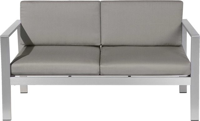 Beliani Gartenbank aus Aluminium mit Polsterung in Grau und Silber, B/T/H: 142 x 70 x 80 cm - Bild 1