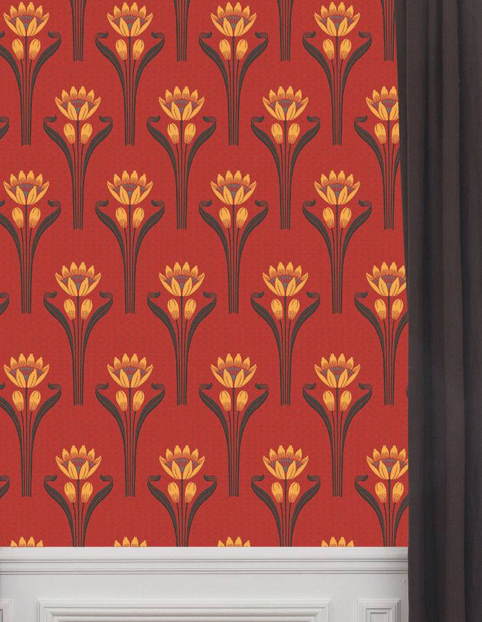Isidore Leroy Tapete Tulipes Rouge mit floralem Art Deco Design in Rot, Vlies-Tapete mit botanischem Motiv - Bild 1