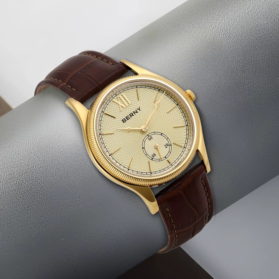 BERNY Armbanduhr, Quarz, Gold, Lederarmband, Herren - Bild 6