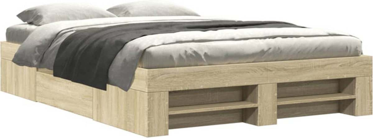 Vidaxl Funktionsbett Bettgestell ohne Matratze aus Holzwerkstoff in Sonoma-Eiche Natur Braun B/T/H: 120 x 190 cm - Bild 1