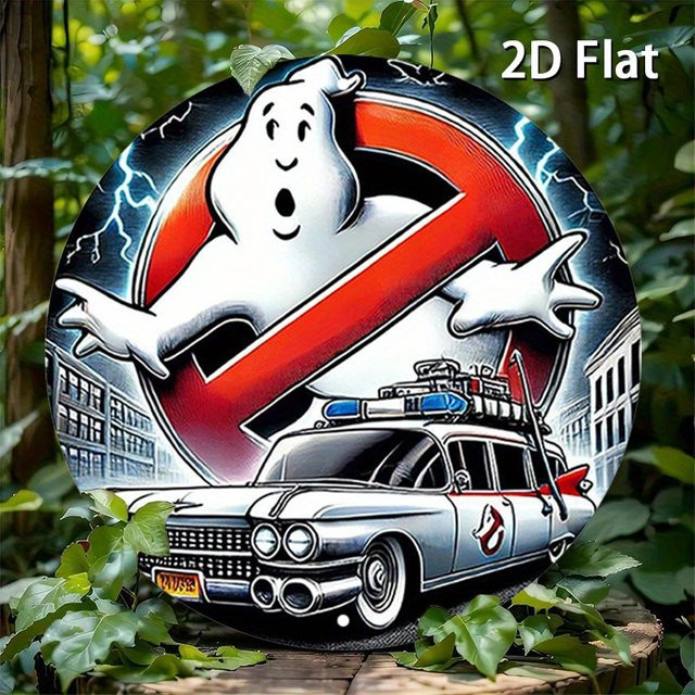 Potdemiel Ghostbusters Ecto-1 Rundes Aluminium-Metallblechschild in Mehrfarben, Rustikale Wandkunst Durchmesser: 20 cm - Bild 1