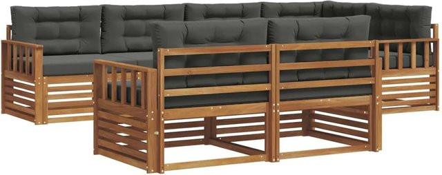 vidaXL Outdoor-Sofagarnitur aus Akazienholz in L-Form, 7-teiliges Set mit Kissen in Anthrazit und Natur - Bild 1