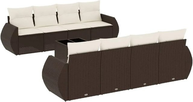 vidaXL 9-teilige Garten-Sofagarnitur aus braunem PE-Rattan mit Kissen und Tisch - Bild 1