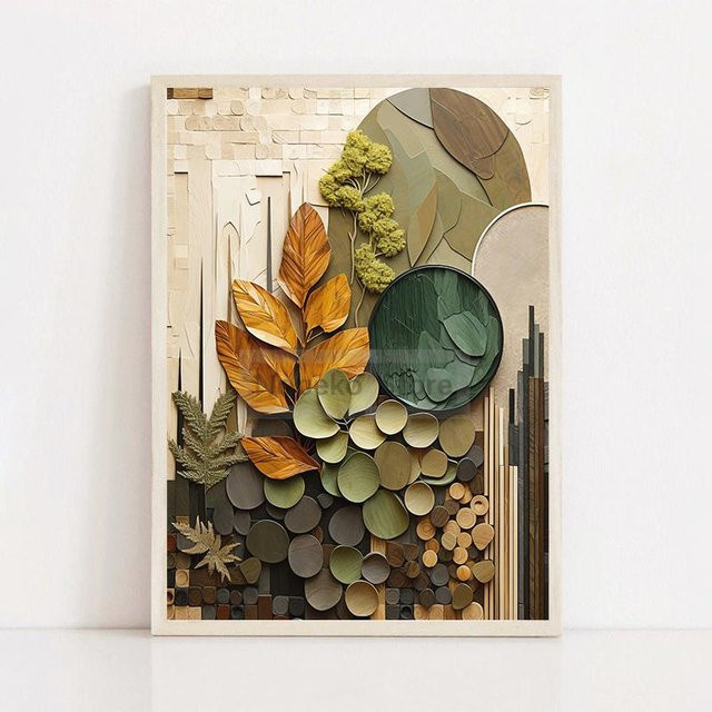 Boho Botanisches Poster von Lisa Gallery in Beige mit abstrakten Holzformen und organischen Texturen, Leinwanddruck für moderne Wandkunst, Breite: 20 cm, Höhe: 30 cm - Bild 1