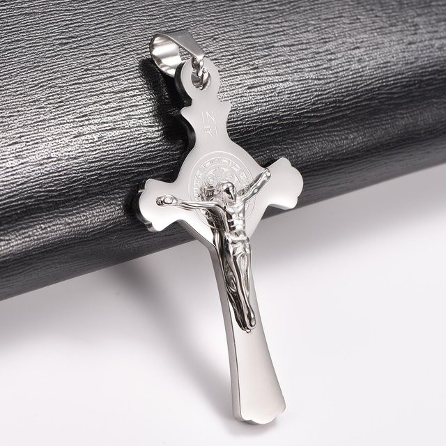 YULIN Halskette mit Jesuskreuz-Anhänger, Edelstahl, Schwarz, Unisex - Bild 1