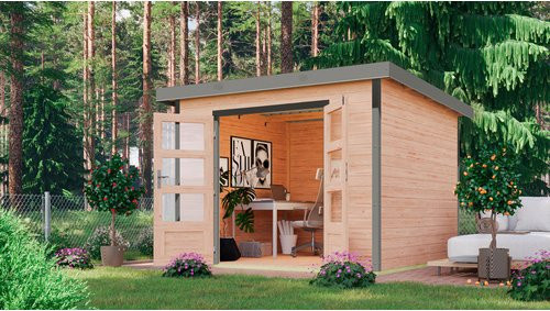 KARIBU Gartenhaus Haby 6 A aus nordischem Fichtenholz in Braun mit Pultdach und Zylinderschloss, B/H/T: 309 x 218,5 x 270 cm - Bild 1