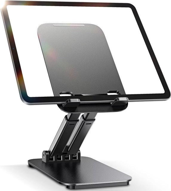 LISEN Tablet-Ständer und verstellbare Tablet-Halterung für den Schreibtisch mit flexiblem Arm und Monitorständer in Schwarz - Bild 1