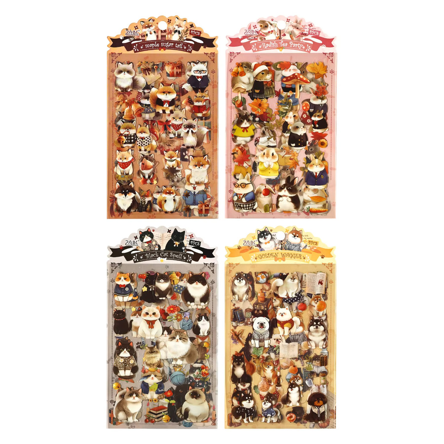 Mr.Paper Cartoon-Tier-Aufkleber Set mit niedlichen Plüsch-Motiven wie Hund und Katze, 4 Blatt pro Packung, Mehrfarbig - Bild 2