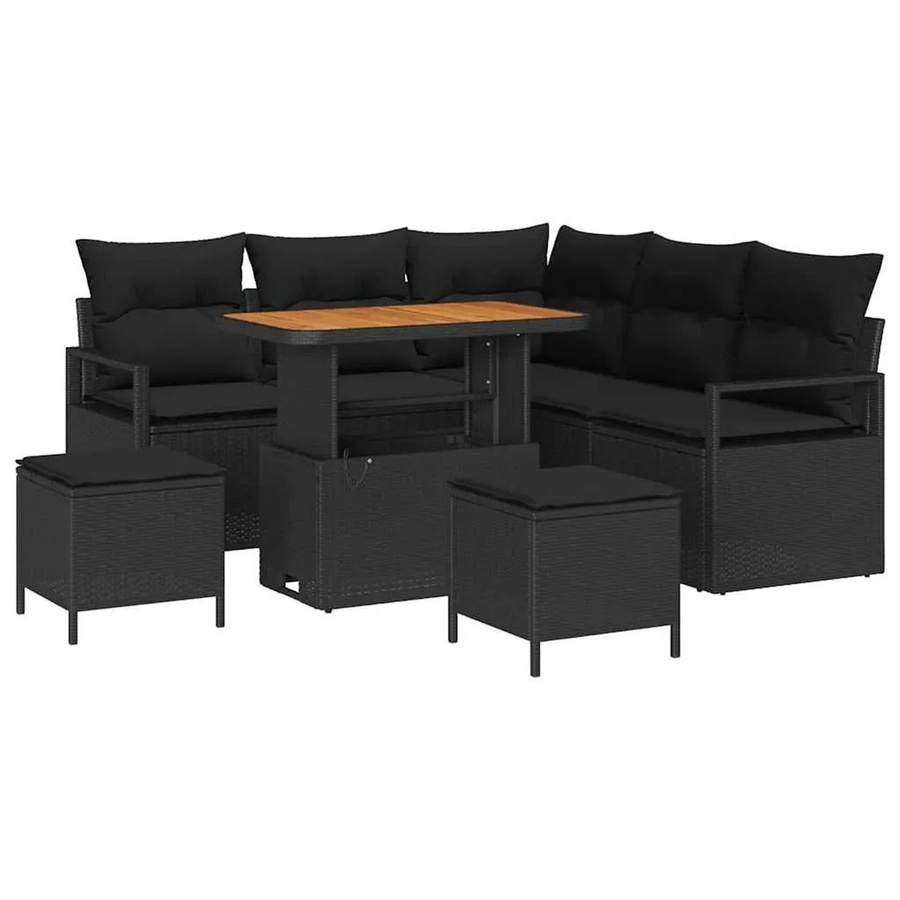 vidaXL Garten-Sofa-Set 8-teilig in Schwarz mit Kissen und integriertem Stauraum für Terrasse und Garten - Bild 2