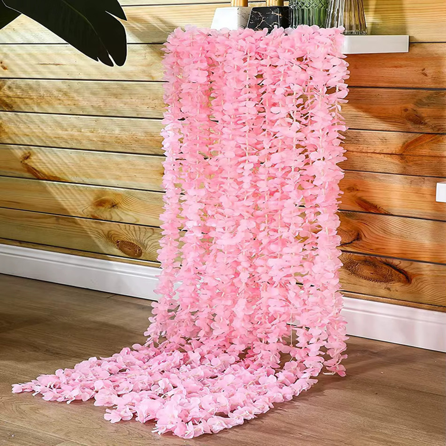 XIAOYINMO Sakura Kirschblüten Girlande aus Seide und Rattan in Pink für Hochzeit und Dekoration - Bild 1