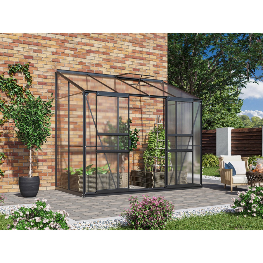 Vitavia Anlehn-Gewächshaus Ida 3300 in Schwarz mit 3,3 m² Fläche und 4 mm HKP - Bild 4