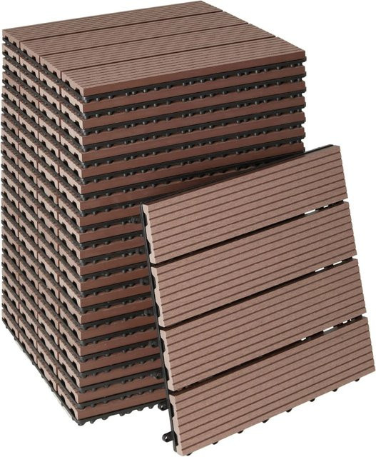 Tectake Terrassenfliesen Tegulas WPC im Klicksystem in Holzoptik, Braun, B/T/H: 31 x 31 x 2,20 cm, 22er Set - Bild 1