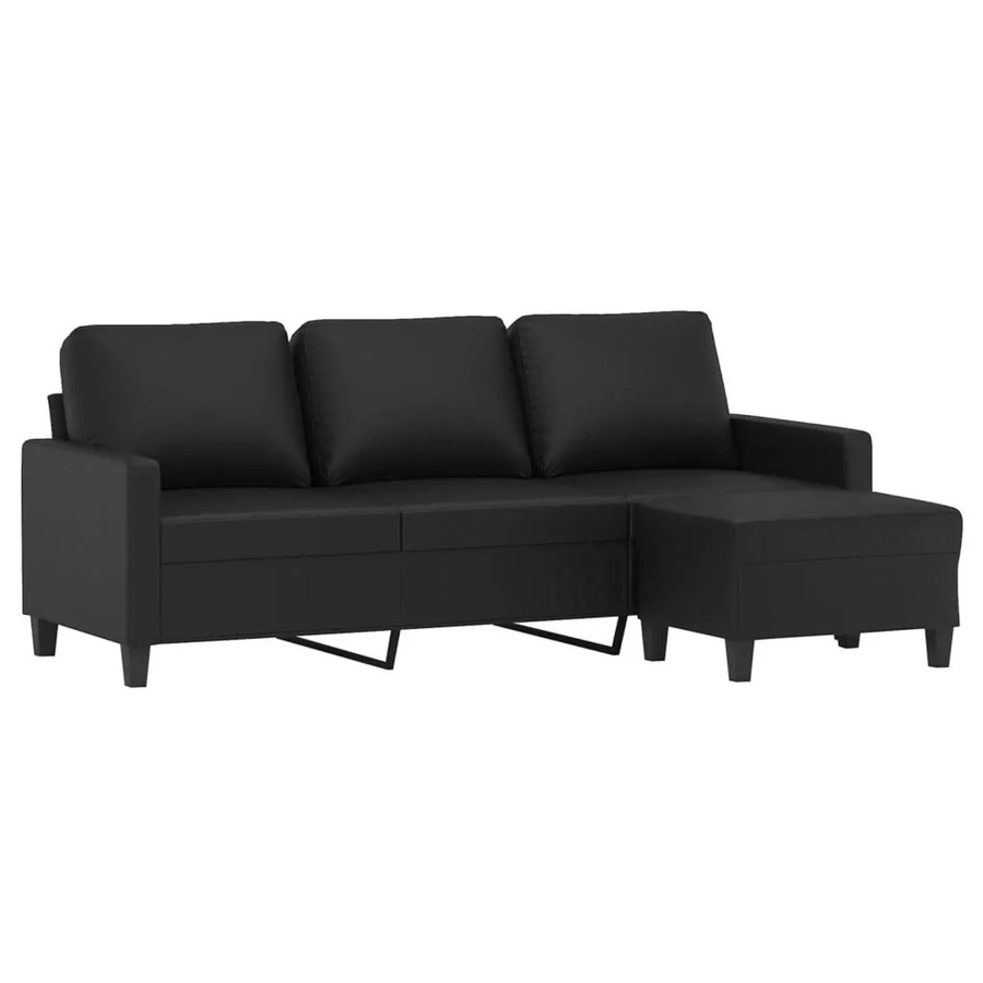 vidaXL 3-Sitzer-Sofa mit Hocker Schwarz Kunstleder Modern L-Form - Bild 2
