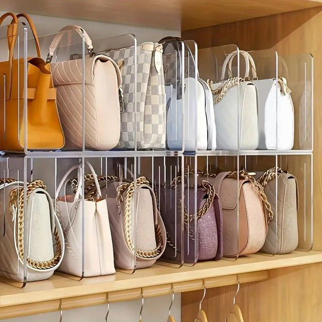 Transparenter Handtaschen-Organizer aus Kunststoff mit 4 Fächern als Schrankregalteiler und Präsentationsständer, B/T/H: 32,0 x 14,4 x 13,0 cm - Bild 1