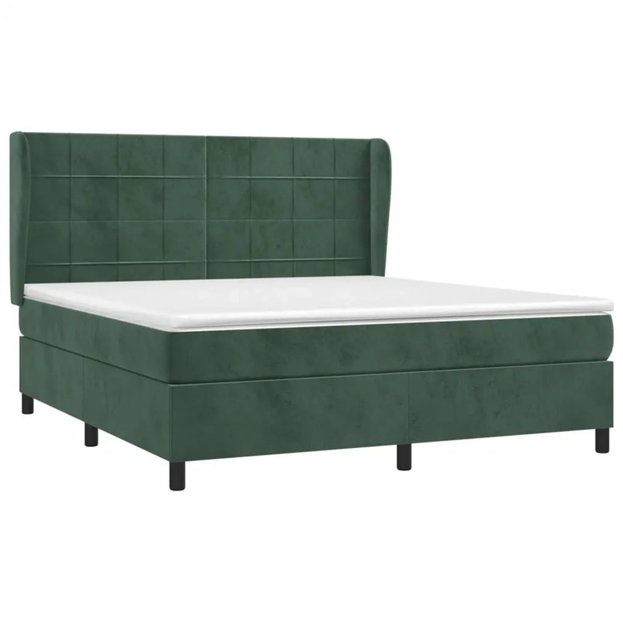 vidaXL Boxspringbett mit Matratze in Dunkelgrün aus Samt, Hybridbett mit Taschenfederkern, B/T: 160 x 200 cm - Bild 2