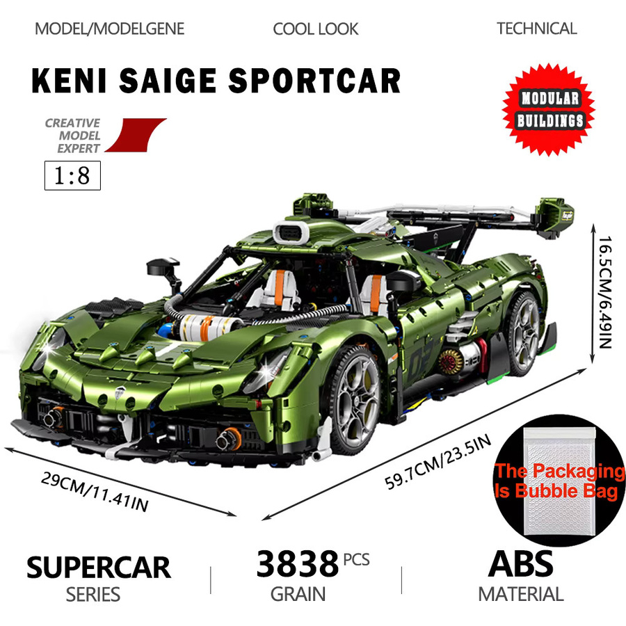KenSaige Supercar Modellbausteine, Maßstab 1:8, Fahrzeuge - Bild 4