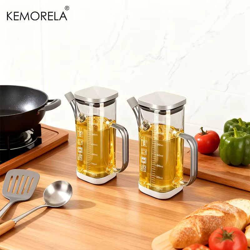 KEMORELA Glas-Olivenöl-Spenderflasche mit Messmarkierungen und tropfsicherem Ausgießer, transparent, 700 ml - Bild 2