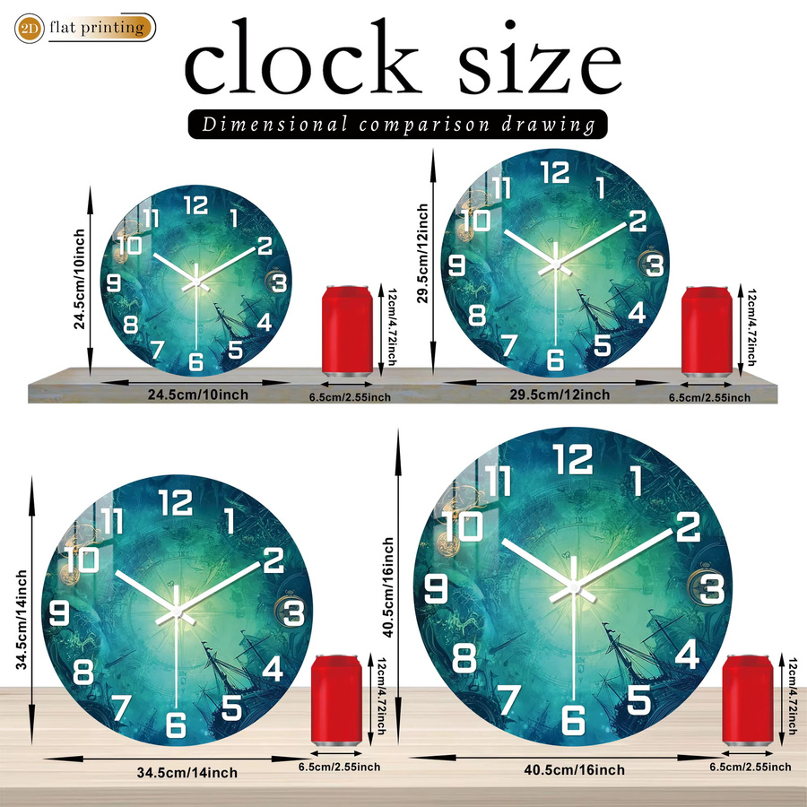 Maritime Vintage-Wanduhr im Steampunk-Design mit nautischem Kompass und Schiffsmotiv, runde Wanduhr aus Holz mit geräuschlosem Quarzwerk in Blau - Bild 3