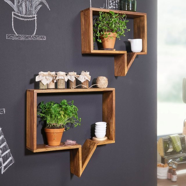 FineBuy 2er Set Wandregale aus Massivholz Sheesham in Braun im Sprechblasen-Design - Bild 1