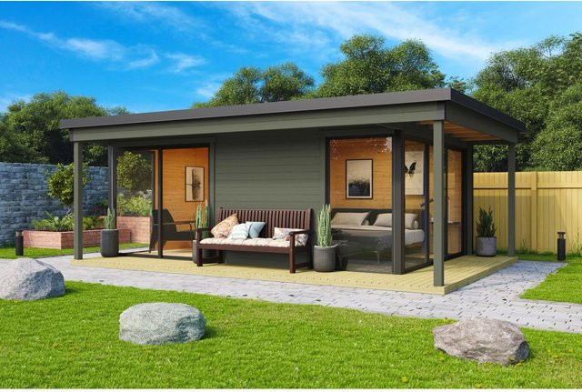 Lasita Maja Domeo Gartenhaus mit Loggia, grüngrau, B/H/T: 608,4 x 239,4 x 418,9 cm - Bild 1
