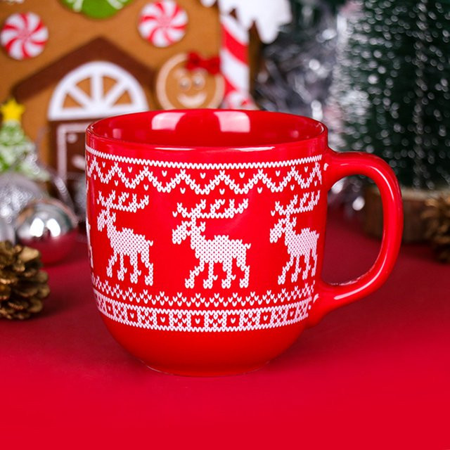 Silverbox Keramiktasse mit Weihnachtsbaum und Rentier Motiv, 350 ml, Schwarz-Rot-Silber - Bild 1