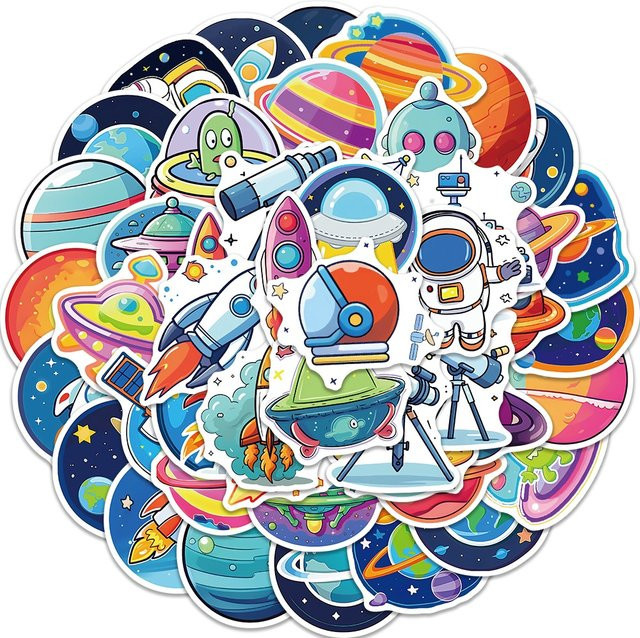 50 Stück Cartoon Planet Aufkleber wasserfest für Helm und Schreibwaren von BulingBulingStickers Shop in Multicolour - Bild 1