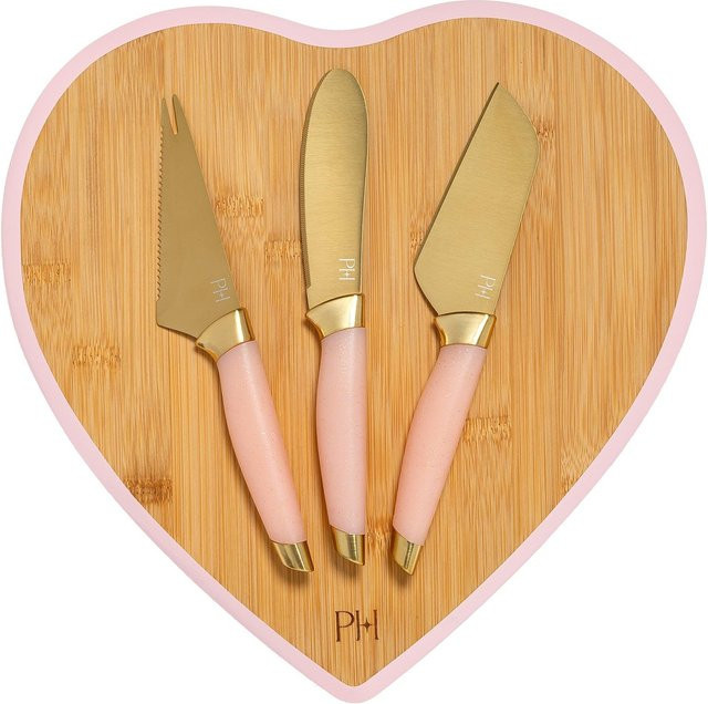 Paris Hilton Käsemesser-Set mit Schneidebrett, 4-teilig, Gold und Pink mit Herz-Design - Bild 1