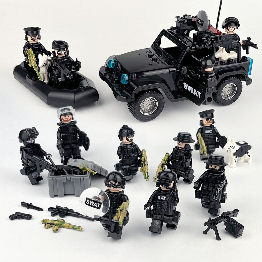 Yiran toy Polizei-Militär-Anzug-Banditen-Kämpfer-Kriegsland- und See-Jeep Konstruktionsbaustein-Spielzeugpuppen ab 14 Jahren - Bild 1