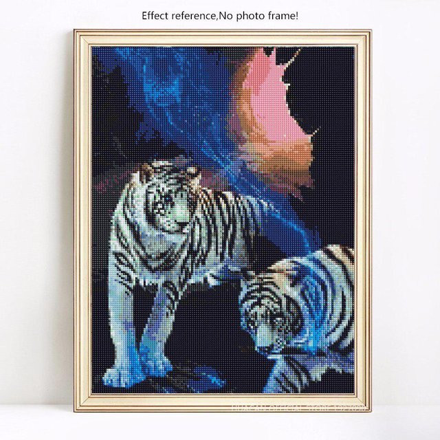 FIYO Diamant-Stickerei Tiger Motiv mit runden Steinen, Multicolor und Schwarz, B: 30 cm x H: 20 cm - Bild 1
