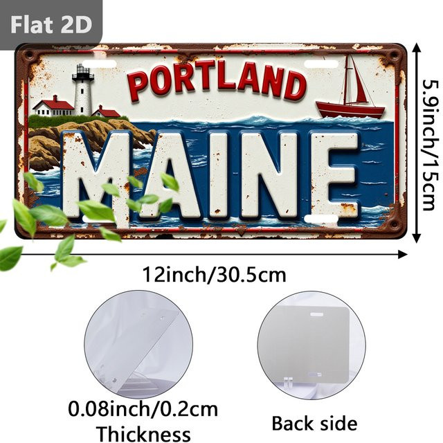 Vintage Maine Nummernschild CIFBUY aus Metall mit Portland City Logo zur Wanddekoration, B/H: 30,48 x 15,0 cm, Mehrfarbig - Bild 1
