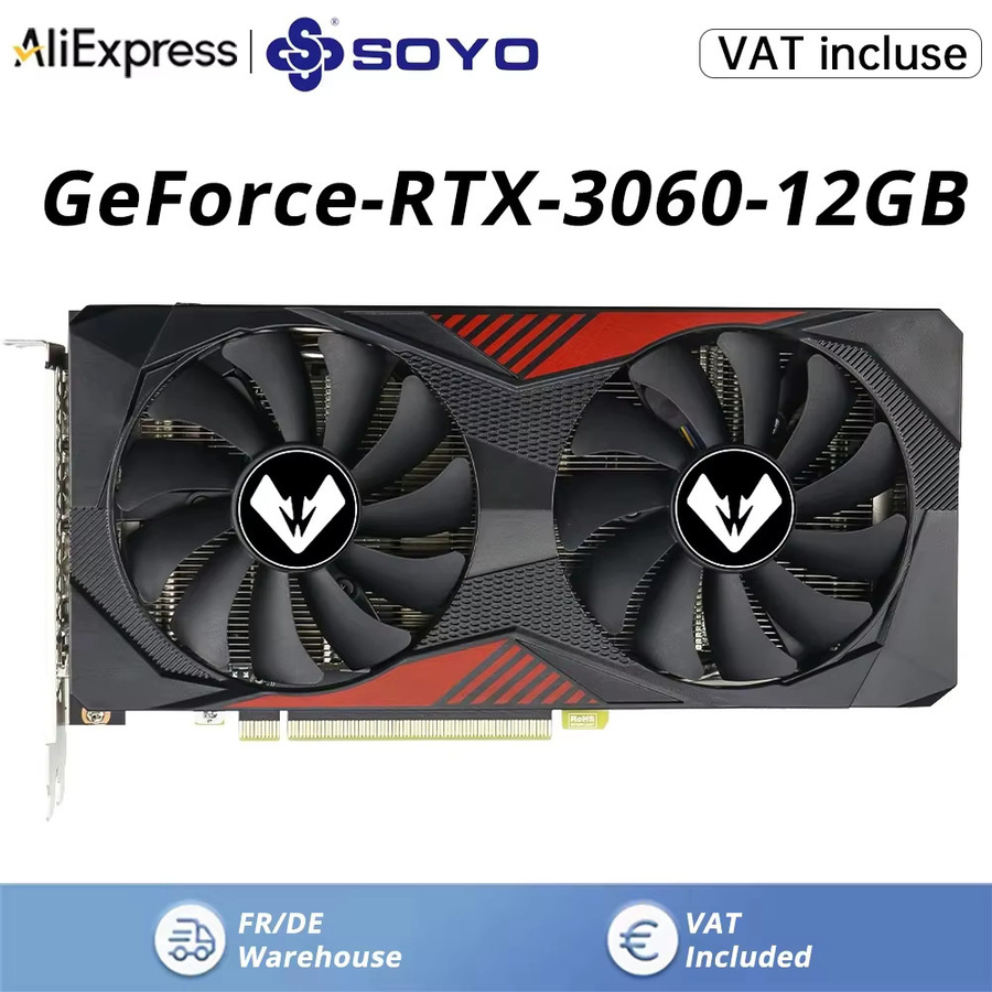 SOYO NVIDIA GeForce RTX 3060 Grafikkarte mit 12 GB GDDR6 Speicher, 192-Bit, PCI Express 4.0, Schwarz - Bild 2