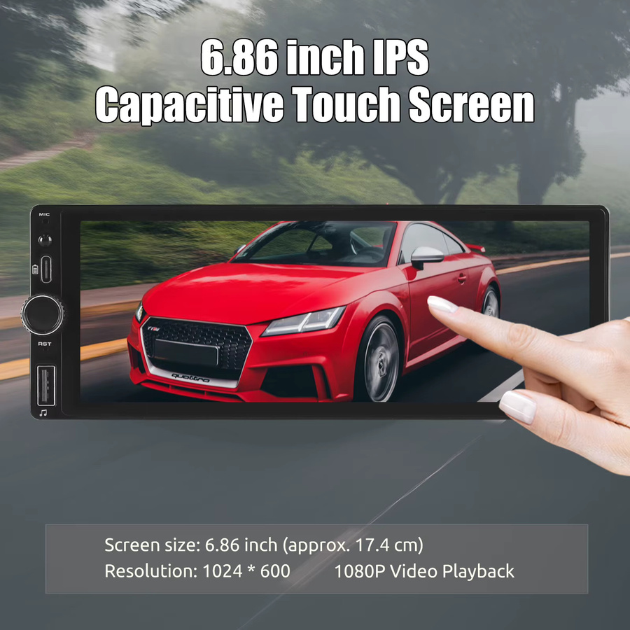 ESSGOO 1 DIN Autoradio mit 6,86 Zoll Touchscreen, Wireless CarPlay, Android, Bluetooth, GPS und USB Typ C in Schwarz - Bild 2