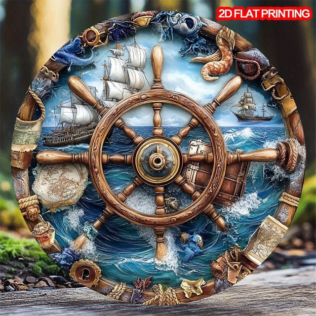 CIFBUY Nautische Metall-Wanddekoration im Retro Steampunk Design, Rustikales Meeres-Schild in Blau, Breite: 20,32 cm, Höhe: 20,32 cm - Bild 1