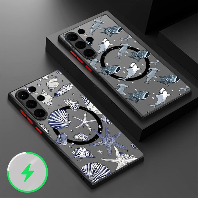 YISHANGOU Magnetische Shark Shell Handyhülle für Samsung Galaxy S25 S24 S23 S22 Ultra und weitere Modelle, Schwarz/Mehrfarbig - Bild 1