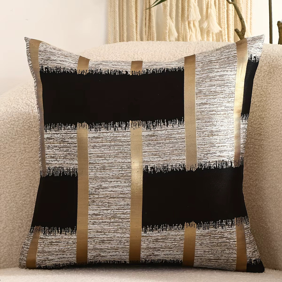Miater Kissenbezug aus Polyester mit geometrischem Jacquard-Seidenmuster in Gold und Beige, B/B: 45 x 45 cm - Bild 2