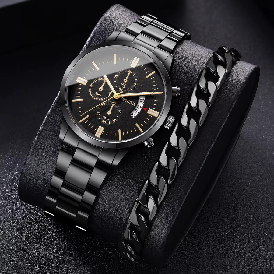 yolako Armbanduhr Set, Quarz, Edelstahl, Schwarz, Silber, Herren - Bild 1