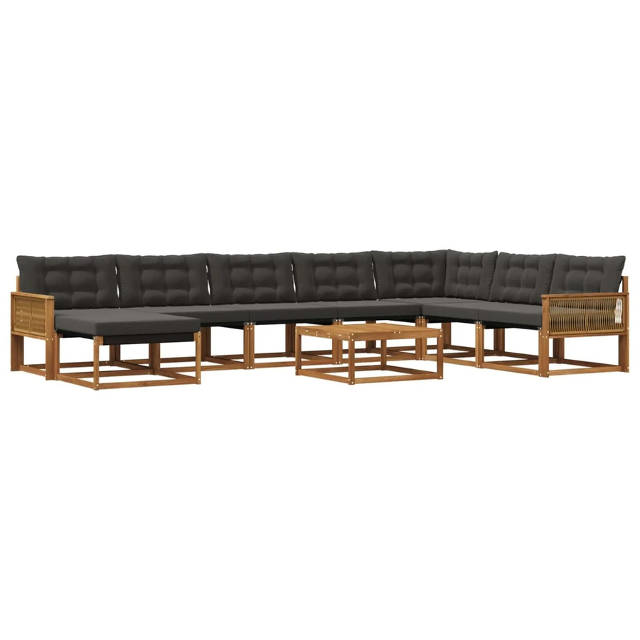 vidaXL Outdoor-Sofagarnitur in U-Form aus Akazienholz mit Textilene und 9 Kissen, Farbe: Natur und Schwarz - Bild 2