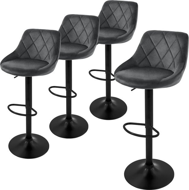 4er Set Barhocker ML-Design aus Samt in Grau mit Rückenlehne, drehbar und höhenverstellbar (62-82 cm) - Bild 2