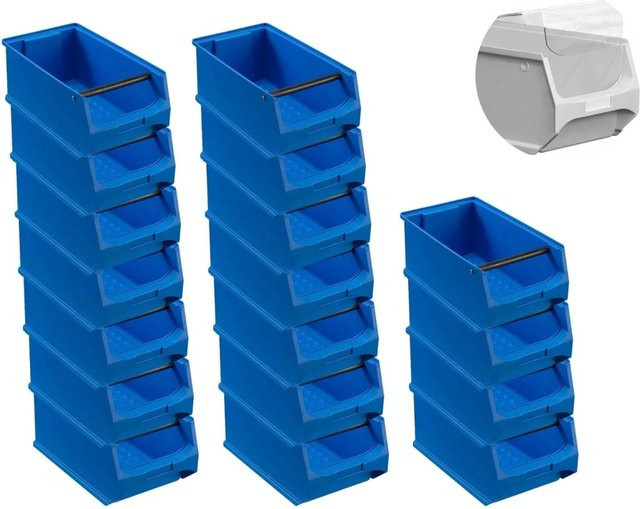 PROREGAL SuperSparSet 18 Stück Blaue Sichtlagerboxen 4.1 mit Griffstange und Abdeckung, H x B x T: 15 x 20 x 35 cm - Bild 1