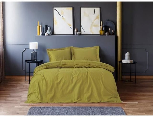 Bettwäsche-Set aus Mako-Satin aus 100% Baumwolle in Grün mit 1 Bettbezug und 2 Kissenbezügen, B/H: 220 x 240 cm und B/H: 60 x 80 cm - Bild 1