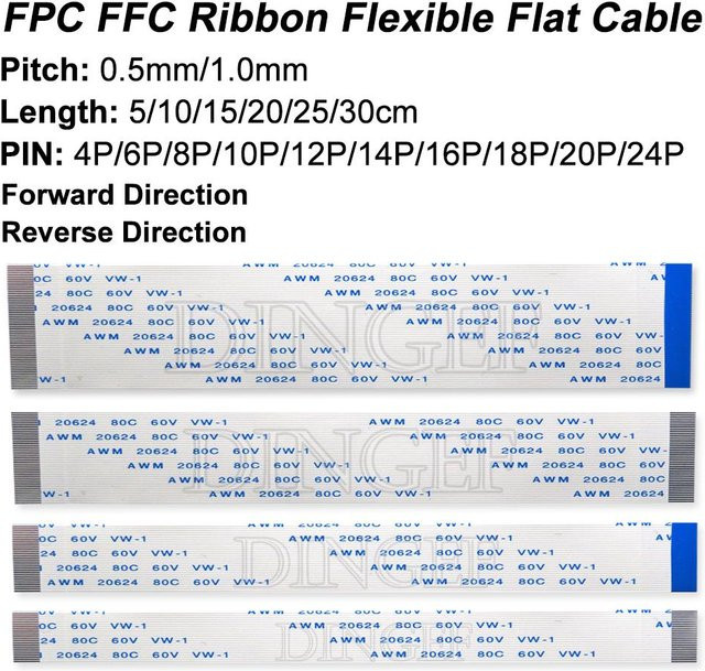 10er Set ibuw FPC FFC Flexible Flachkabel in verschiedenen Pin-Anzahlen und Pitch 0,5 mm oder 1,0 mm Typ A oder Typ B in Weiß - Bild 1