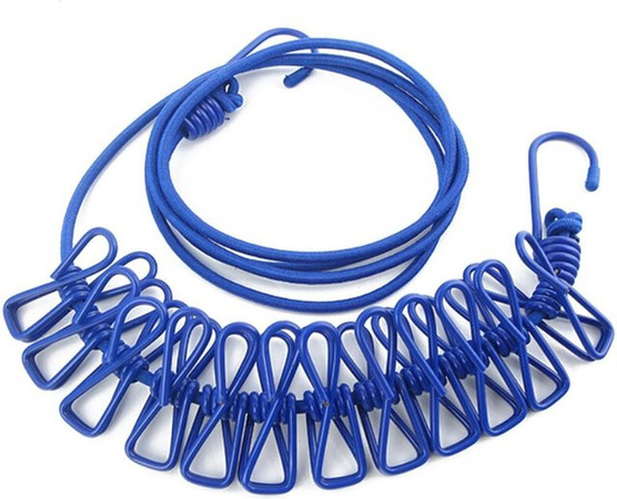 Yiran Furniture Tragbare Elastische Outdoor Wäscheleine mit 12 Clips in Blau