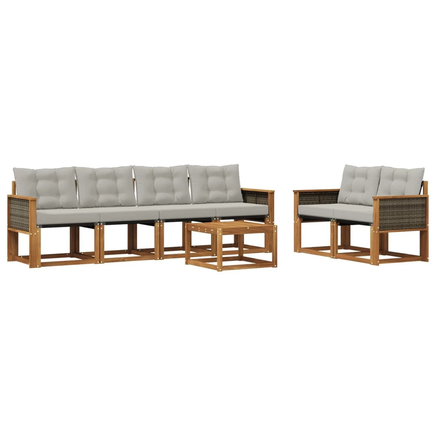 vidaXL Outdoor-Sofagarnitur aus Akazienholz mit Textilene und Kissen in Beige und Grau - Bild 2