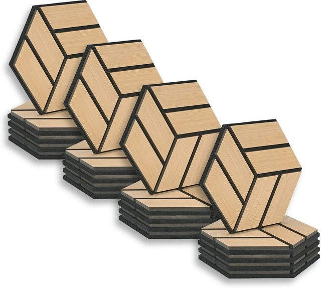 Homestyle4u Akustikpaneele Hexagon aus Holz in Braun, 20 Stück, B: 30 cm, H: 26 cm - Bild 1