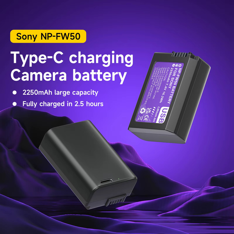 NP-FW50 Typ-C USB-Akku für Sony ZV-E10 A6000 A6400 A6300 A6500 A7 A7II A7RII A7SII A7S A7S2 A7R RX10 IV ILCE-QX1 in Schwarz - Bild 2