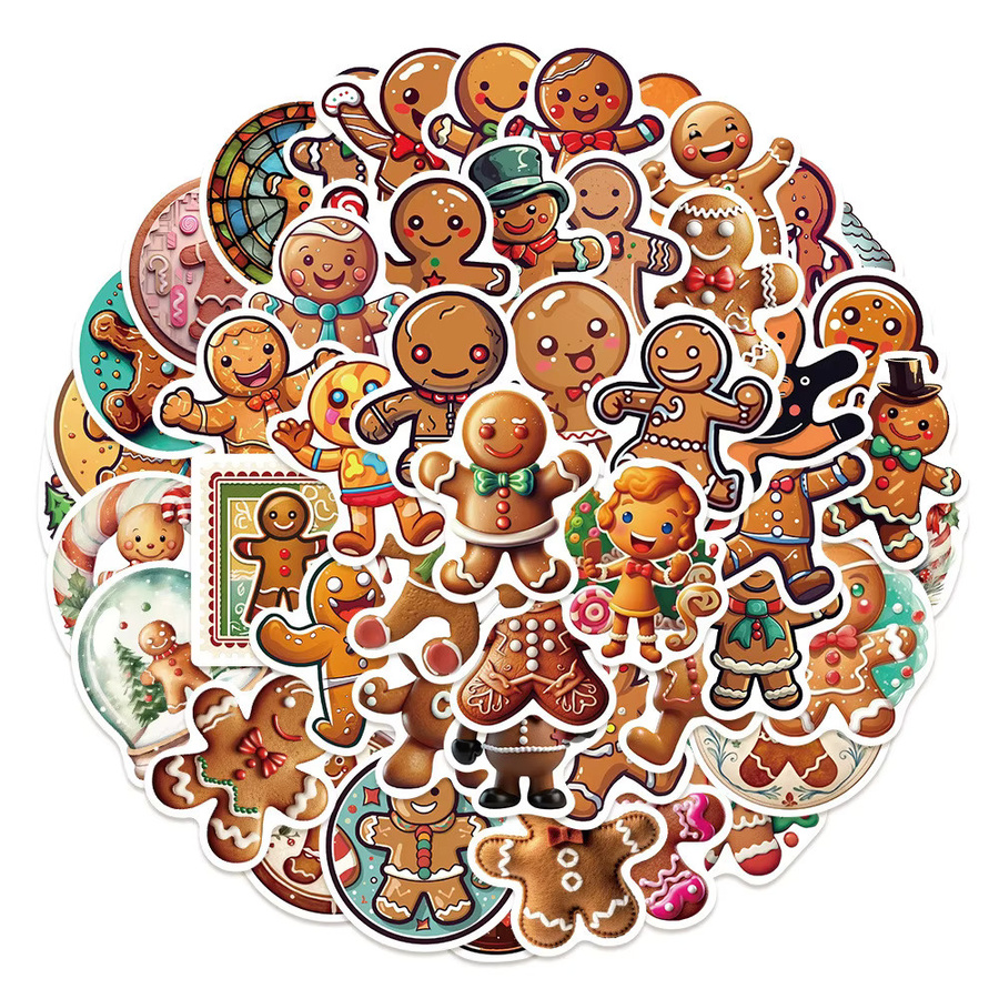 50-teiliges Set niedliche Weihnachts-Lebkuchenmann-Aufkleber von BulingBulingStickers Store in Multicolor für Notizbücher, Laptops und Handyhüllen - Bild 2