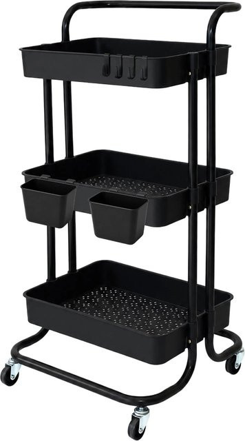 Relaxdays Rollwagen aus Metall und Kunststoff in Schwarz mit 3 Ebenen, B/T/H: 87 x 43 x 38 cm - Bild 1